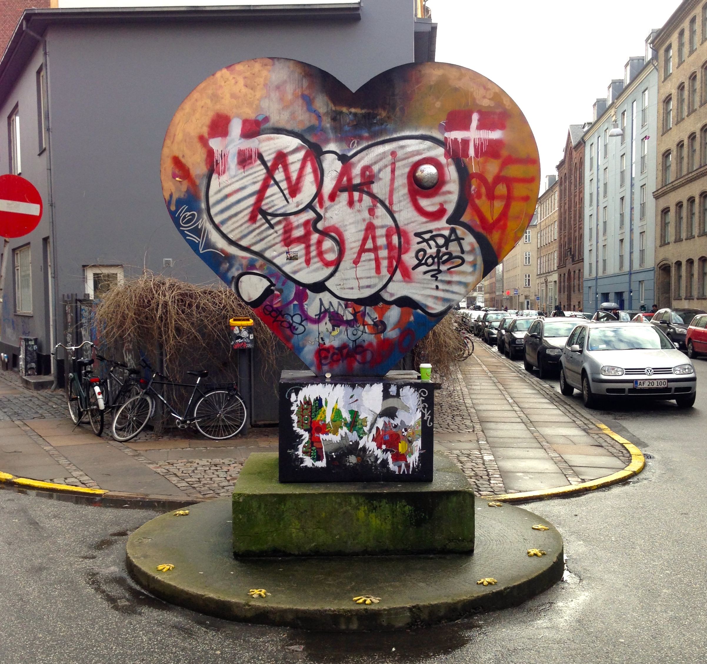 Heart statue in a shady district in Copenhagen, Denmark